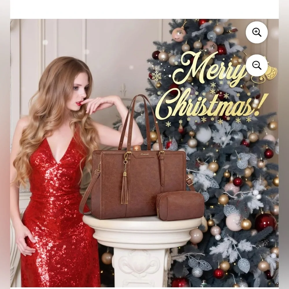 NWT LOVEVOOK Vintage Leather Laptop women’s Tote 15.6” with Clutch Purse.
